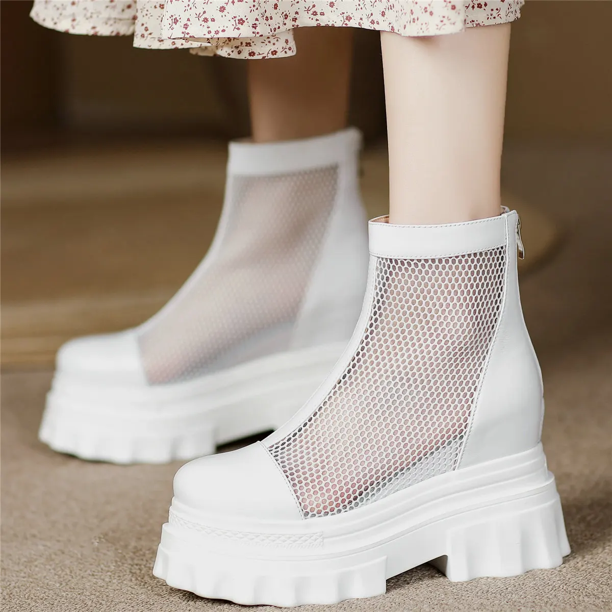 Pumps Shoes Women Genuine Leather Wedges High Heel Gladiators Sandals Female Hollow Mesh Round Toe Fashion Sneakers Casual Shoes