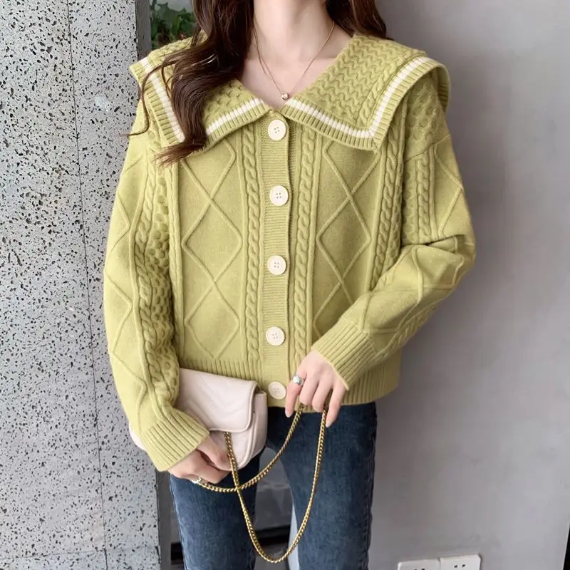 Вязаный кардиган с отложным воротником верхняя одежда однобортный свитер