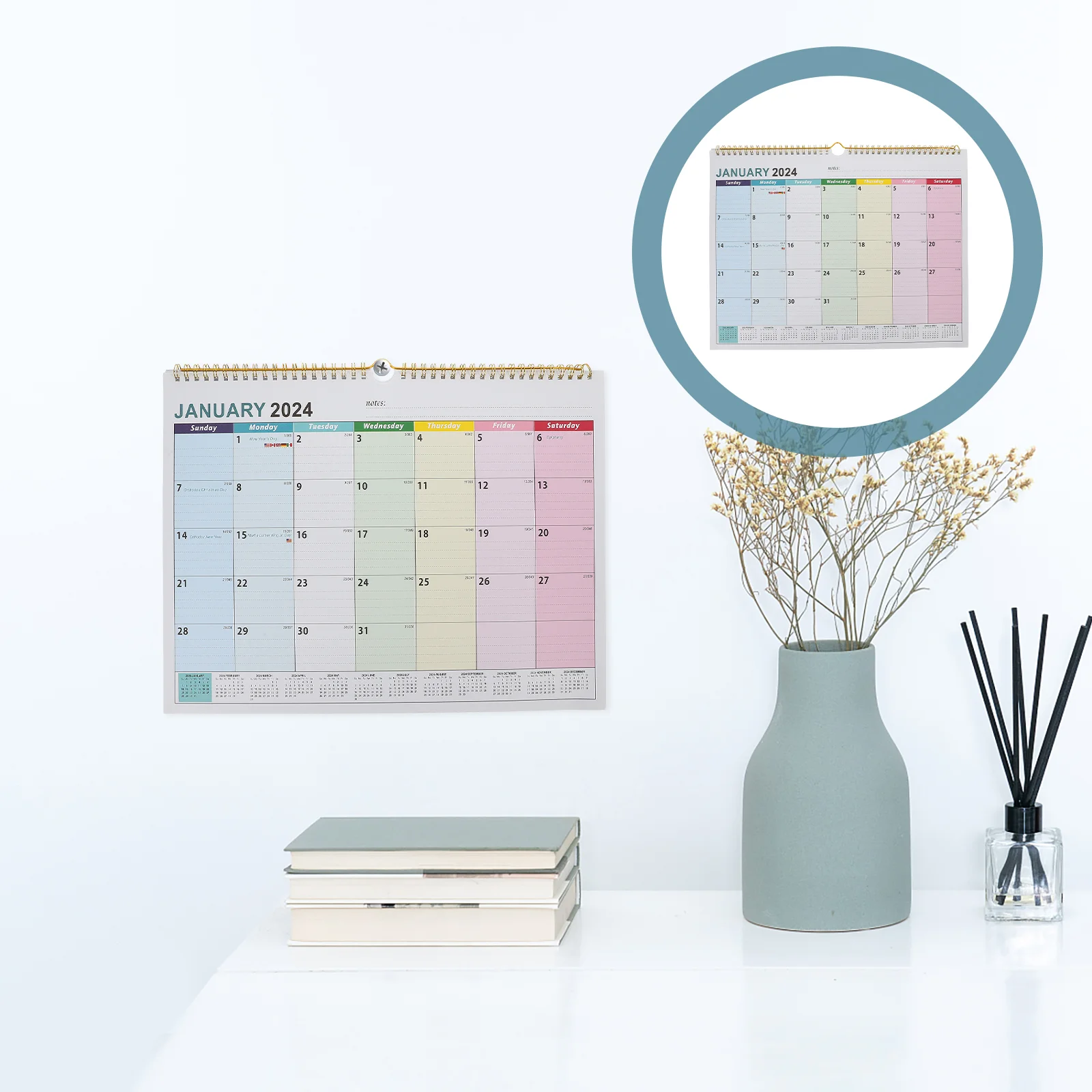 

2024 Wall Wall Calendar Office Accessories Clear Printed Monthly English Home Supply Delicate