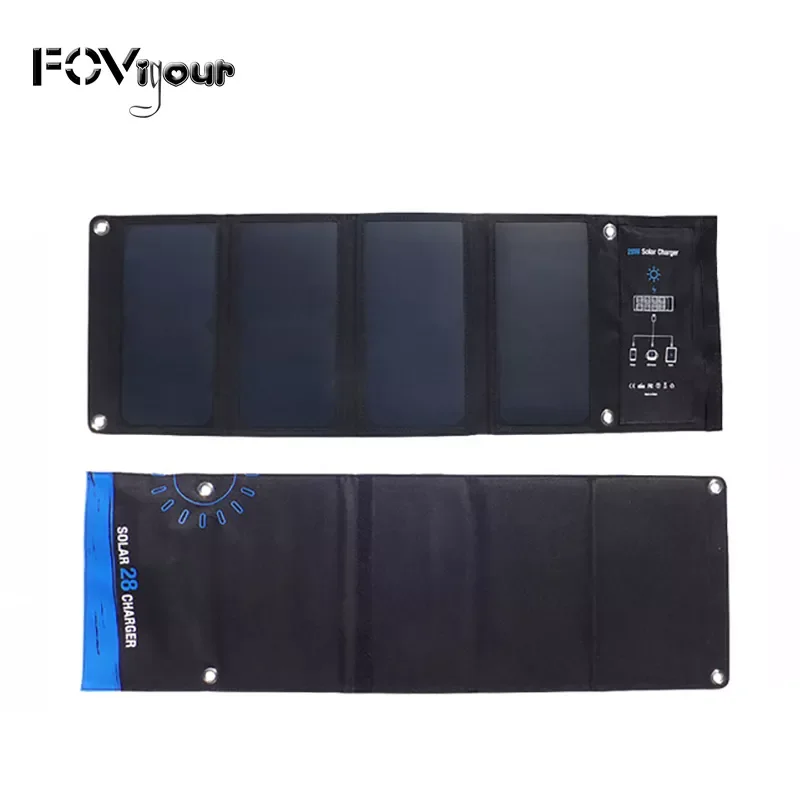 

2023NEW Fovigour 28W Folding Cellphones USB Portable Solar Panel Fast Charging Mobile Phone Waterproof Solar Charger