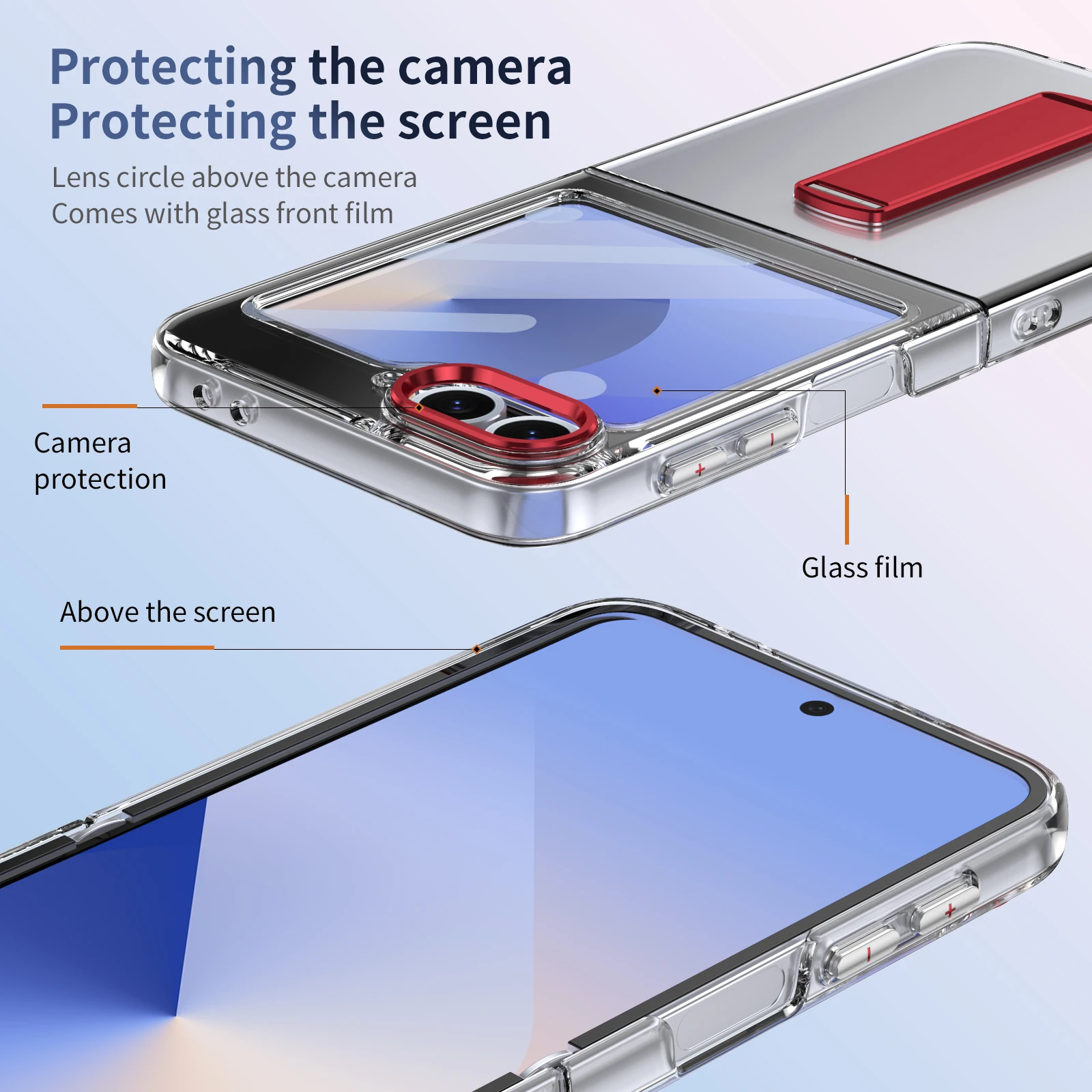 Пластиковый жесткий чехол для телефона Samsung Galaxy Z Flip 6 5 4 3 Flip6 Flip5 5G, прозрачный анти-падение с держателем, мерная крышка (art.: 3920cabe2e950) - 3920cabe2e950