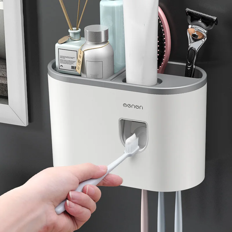 

With Magnetic Cups Bathroom Toothbrush Holder Newest Toothbrush Holder Storage Rack Wall Mount 4 Toothbrush Slots Hot 1pcs