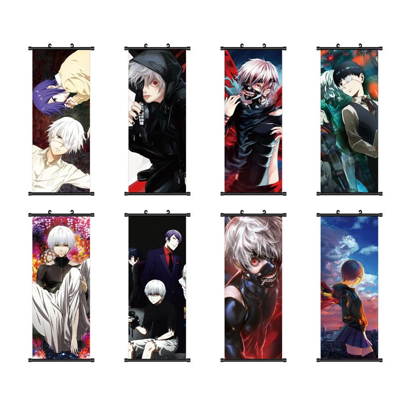 

40x102cm Tokyo Ghoul Cartoon Character Wall Hanging Scroll Painting Room Decoration Wall Art Canvas Anime Poster