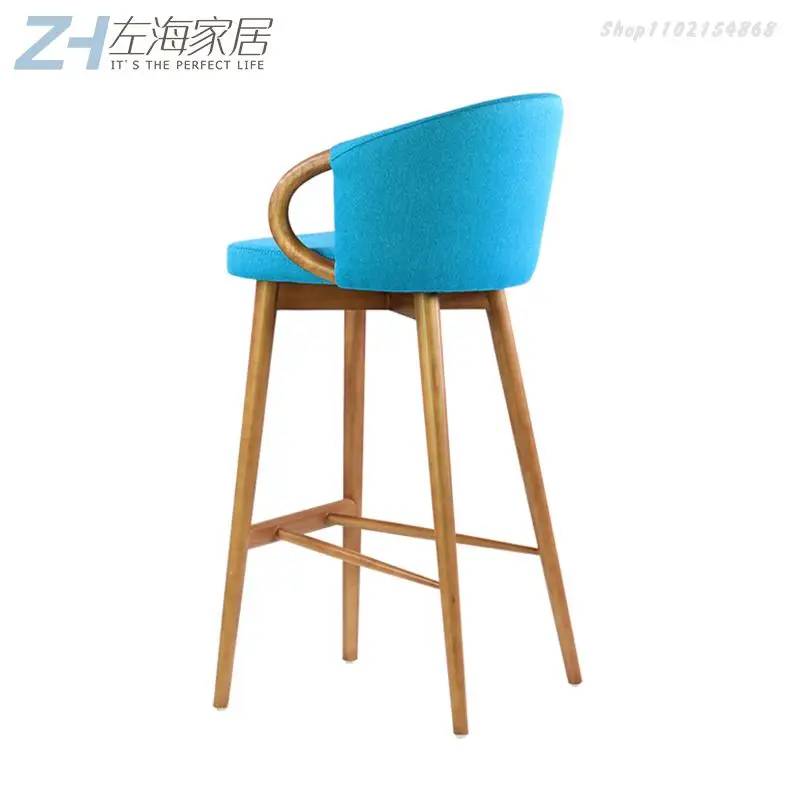 Скандинавский высокий стул из массива дерева простой современный домашний