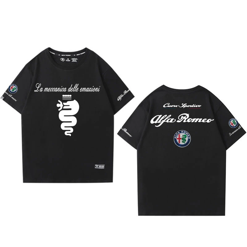 

Мужская хлопковая приталенная рубашка, повседневная однотонная Спортивная дышащая футболка с принтом логотипа alfa romeo car, лето 2022