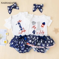 baby girl clothes set independence day summer short sleeved cartoon rompers pp pants headscarf 3piece set infant costume