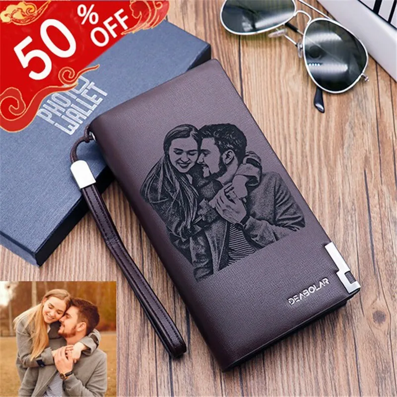 

Women Men Long Zipper Wallet Clutch Personalized Custom Engraved Picture Text Photo Wristlet Wallets Christmas Gift Father's Day