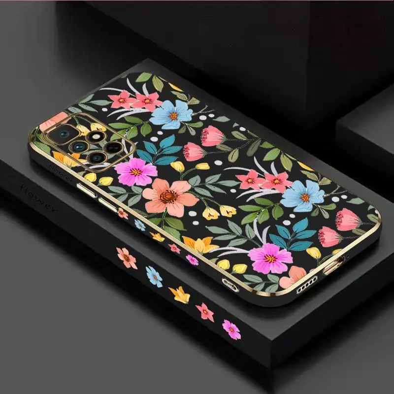 Color Flower Luxury Plating Phone Case For Xiaomi Redmi 10 12C 10C 10A 9 9T 9A A1 9C Cover