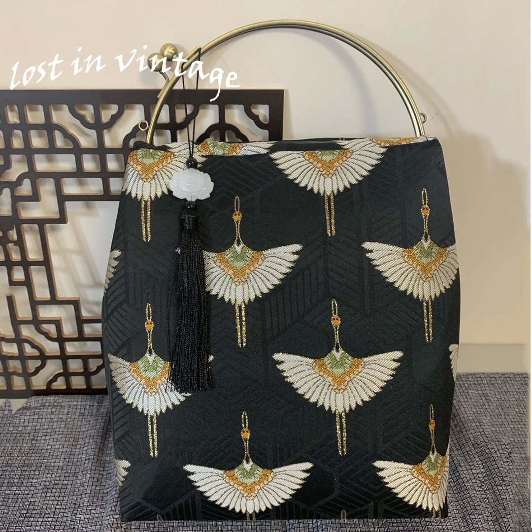 ОЧЕНЬ В ВИНТАЖНОЙ жаккардовой ткани Черный золотой журавль металлический каркас