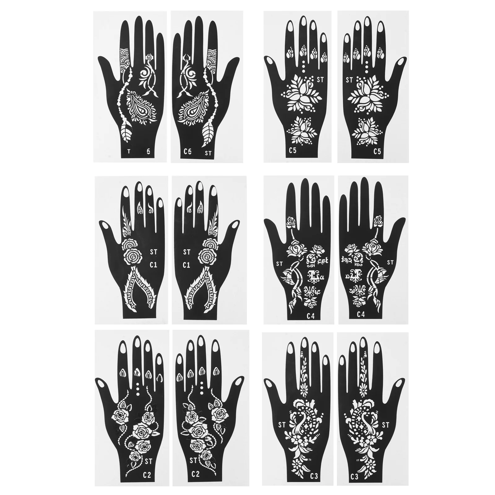 

6 Pairs Tattoo Palm Template Decorative Mouldings Body Tattoos Finger Stencils Stickers Paper Hollow-out Temporary Hand