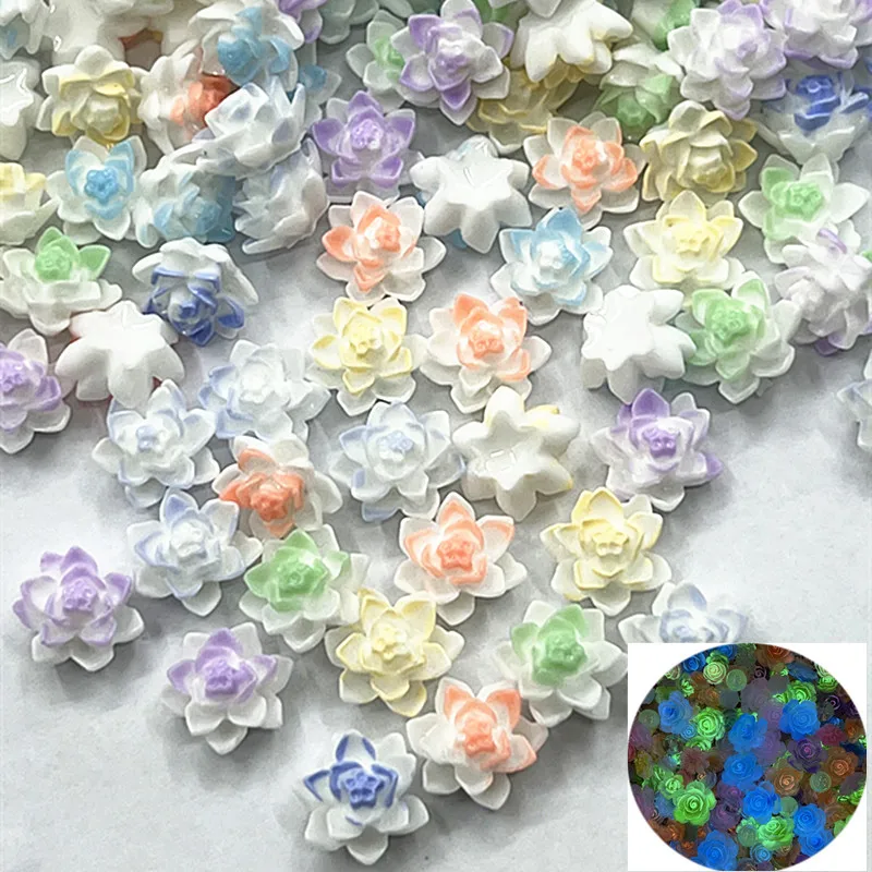 

50 Pieces Of 12mm Multi-Color Resin Flowers Luminous Flowers Decorative Crafts Flat Back Cabochon Scrapbook DIY Accessories