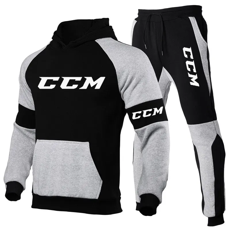 Мужской костюм из толстовки и брюк с принтом CCM на осень зиму спортивная одежда