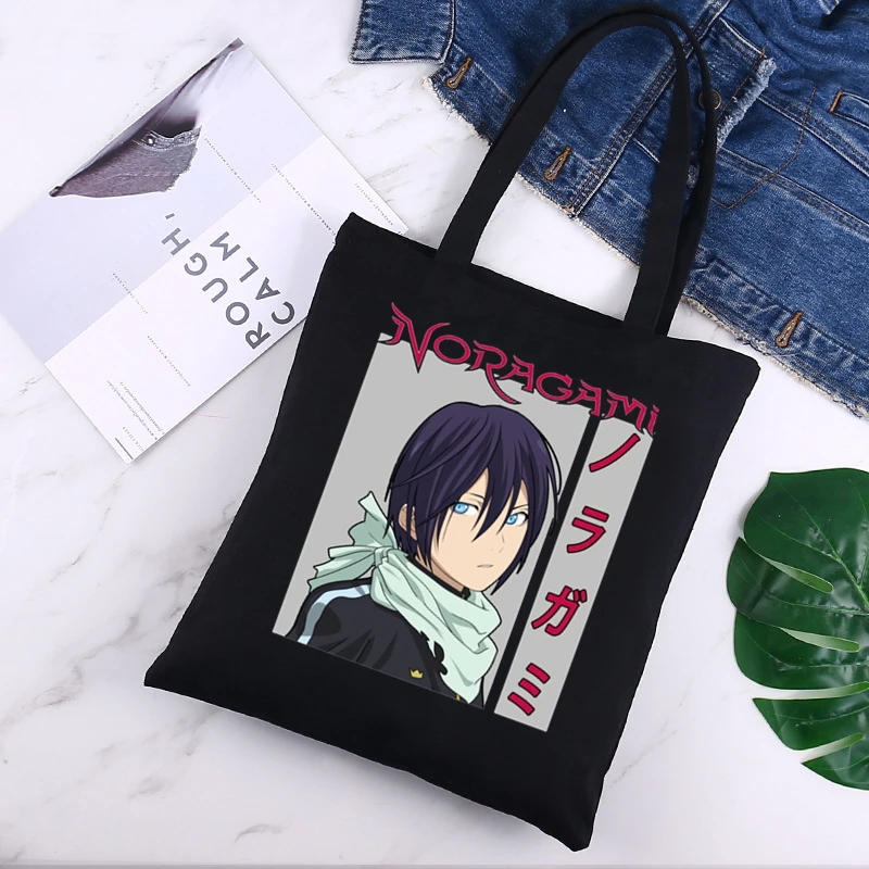 

Japanese Anime Noragami Kawaii Stray God YATO Black Canvas Print Shopping Bags Girls Fashion Life Casual Pacakge Hand Bag