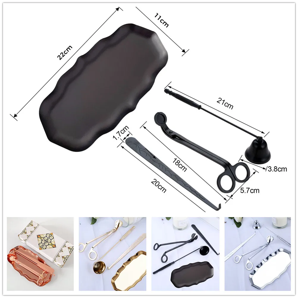 4pcs/1set Candle Bell Snuffer Hook Scissors Tray Wick Dipper