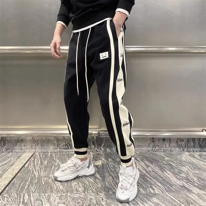 

Fashion High Quality Acne Studios Hip Hop Style Sidebar Splice Letter Logo Patch Square Smiling Face Sweatpants Pants men pants