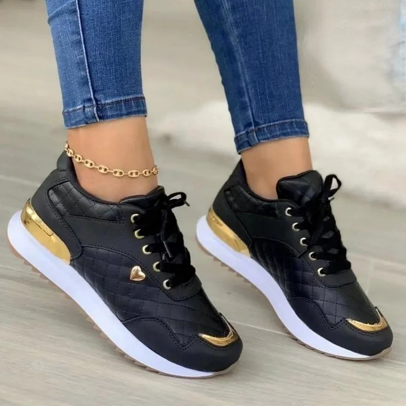 Women Fashion Lace Up Sneakers Casual Sport Shoes for Outdoor Ladies Walking Shoes