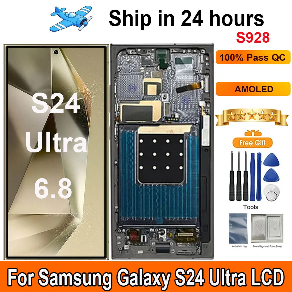 Фото AMOLED-дисплей 6,8 дюйма, 120 Гц для Samsung Galaxy S24 Ultra, сенсорный ЖК-экран с рамкой, замена дисплея, поддержка S Pen, SM-S928 №1