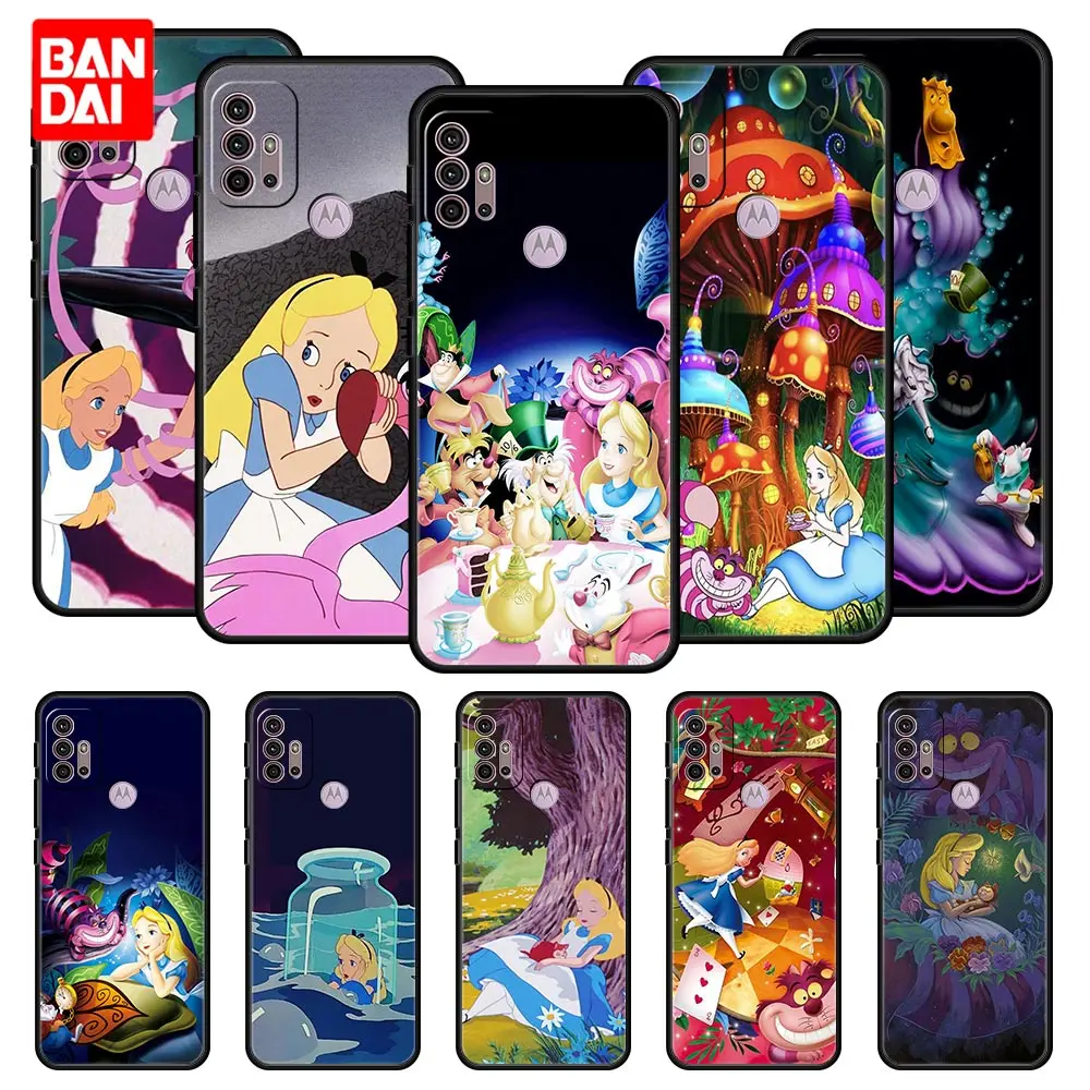 

Cover Case for Motorola Moto G30 G50 G60 G8 G9 G200 G31 G60s Power Plus Play Lite Soft Fashion Style Alice In Wonderland Cat