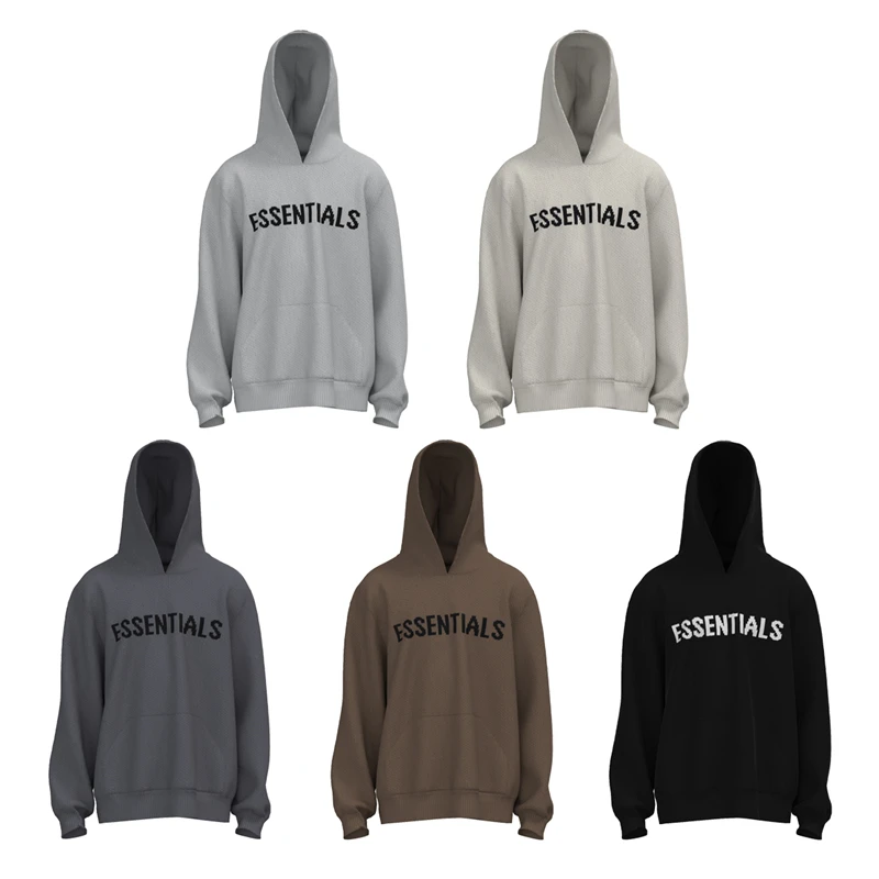 

Oversize Essentials Jacquard Knit Sweater Hoodie Men Women High Quality Hooded Pullover