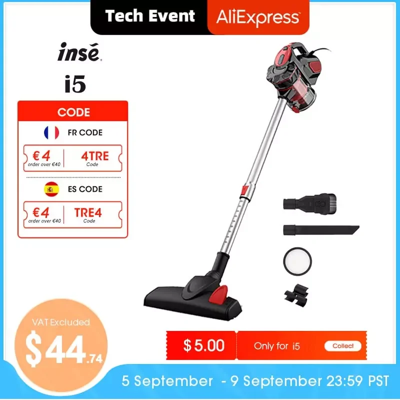 

INSE I5 Corded vacuum cleaners 18Kpa Powerful Suction 600W Motor 4 in 1 stick Handheld vaccum cleaner for Home Pet Hair Carpet