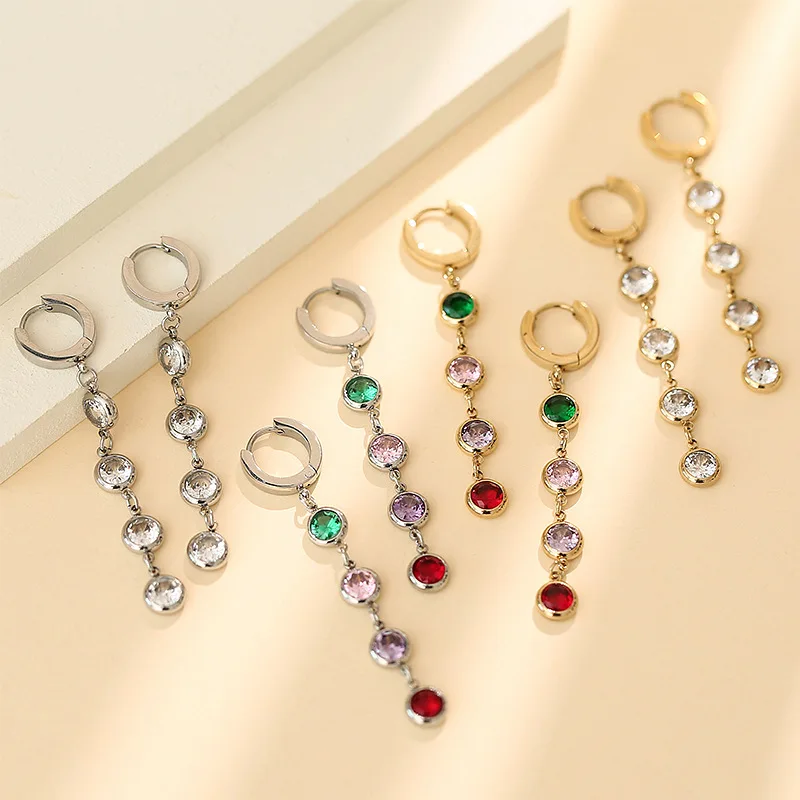 

NATASHA Colored Zircon Ear Stud Earrings for Women Gold Plated Piercing Hoop Drop Chain Dangle 2023 Jewelry Wholesale