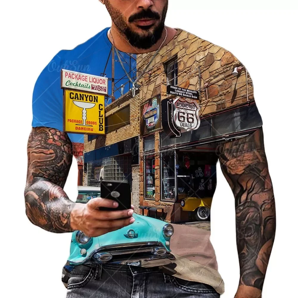 

New in Flag Eagle 3D Men's T-shirt Summer Short Sleeve Loose T-Shirt US Route 66 Letter Print Tops Tees Men Clothing trapsta