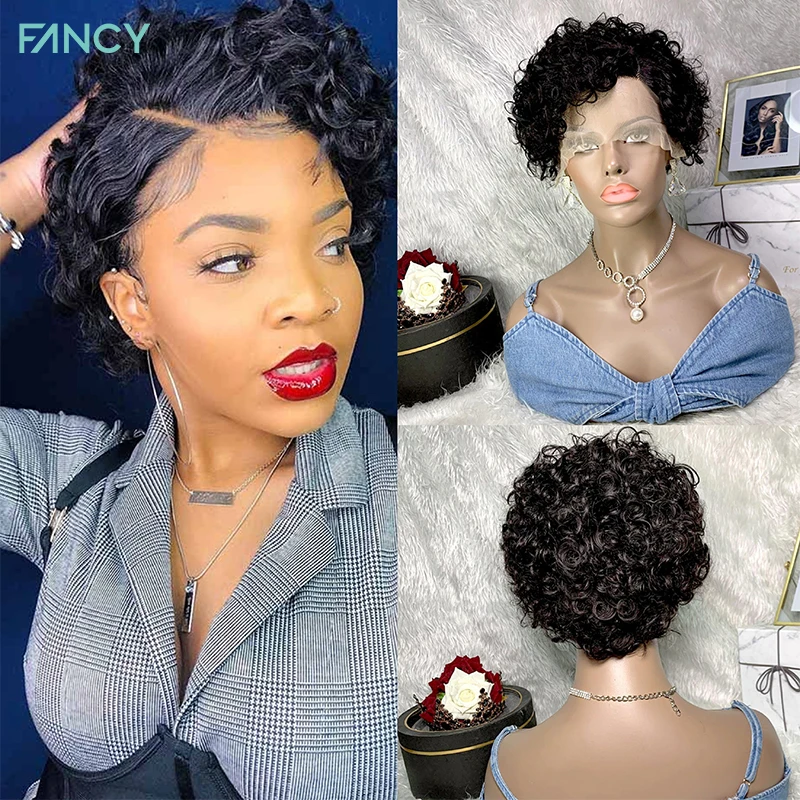 Short Wigs Lace Front Human Hair Wig Brazilian Curly Wigs Part Lace Frontal Human Hair Wave Pixie Cut Human Hair Wigs for Women
