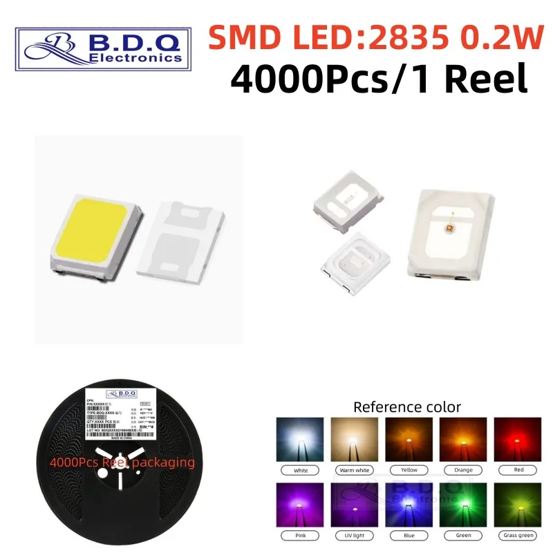 4000Pcs 2835 0.2W SMD LED Red Blue Green White Yellow RGB LED Lamp Beads  Size 2835 Light-emitting Diode High Bright Quality