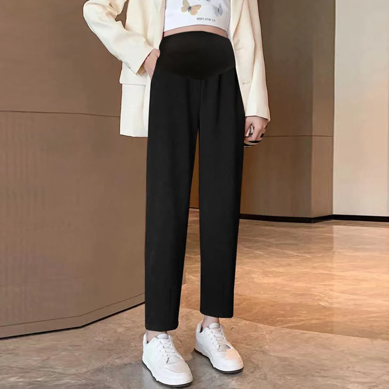 Зимние брюки для беременных женщин плотные теплые вельветовые до щиколотки с