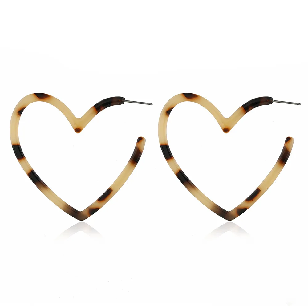 

Fashion Simple Love Trend Leopard Color Earring European and American Trend Creative Wild Acetate Plate Geometric Heart Earrings