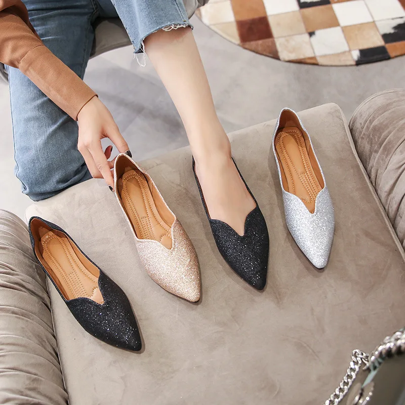 

Туфли женские с острым носком, Мягкая Повседневная элегантная обувь на низком каблуке, топ-сайдеры, блестящие, большие размеры, лето