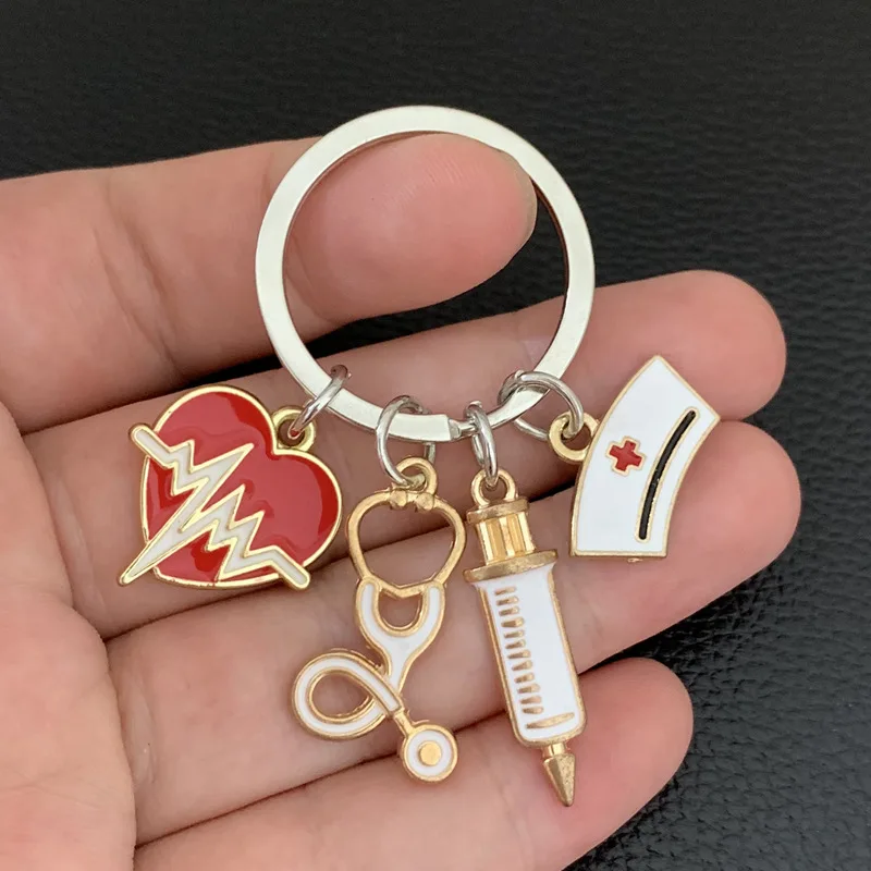 

Fashionable new style doctor nurse key ring syringe stethoscope love car key ring bag pendant holiday gift