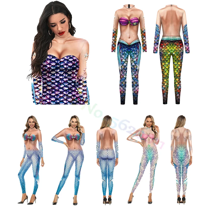 

Animal Fish Scales 3D Printed Mermaid Halloween Cosplay Costumes Adult Women Girls Party Role Playing Dress Up Jumpsuit Outfit