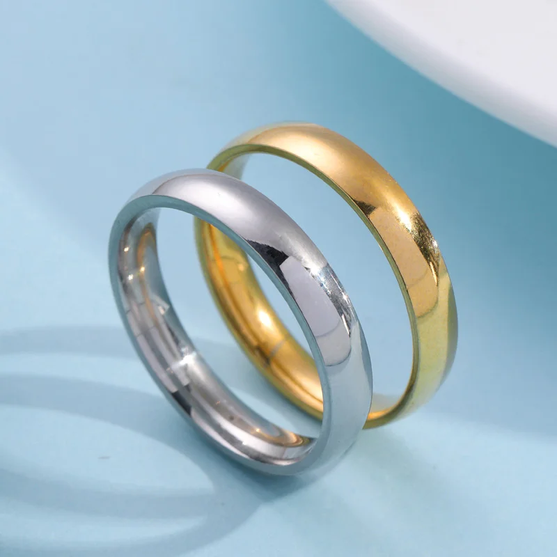 

Simple Wedding Ring Jewelry 4mm Inner And Outer Ball Circular Arc Smooth Titanium Steel Couples Stainless Steel Ring For Women