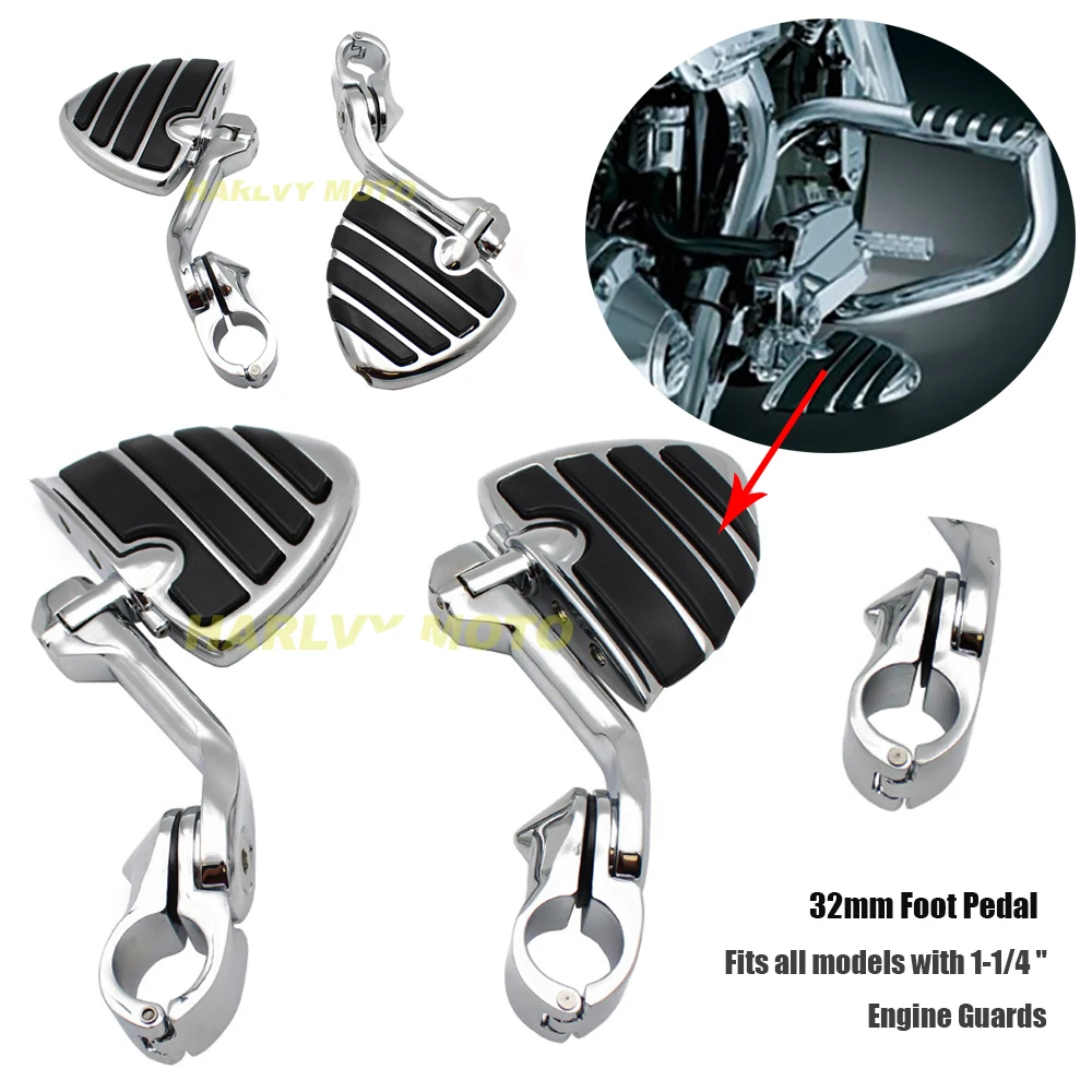 

1 Set Chrome 1.25 Inch 32mm Adjustable Foot Pegs Pedals Short Angled