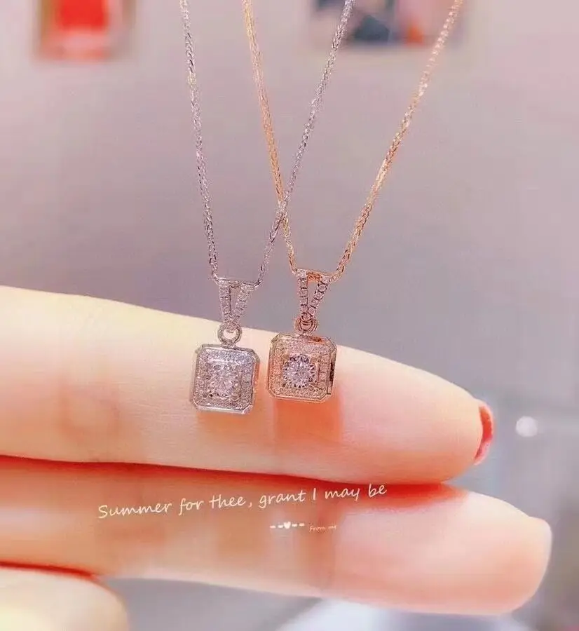 

New square zircon necklace female 18K rose gold full zircon geometric square pendant necklace party birthday jewelry gift