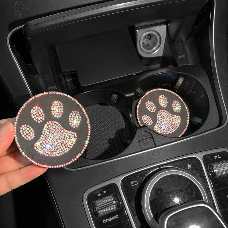 

2Pcs Round Small Feet Soft Rubber with Diamonds Car Water Coaster Water Cup Slot Non-Slip Mat Silicone Mat Coaster Mat