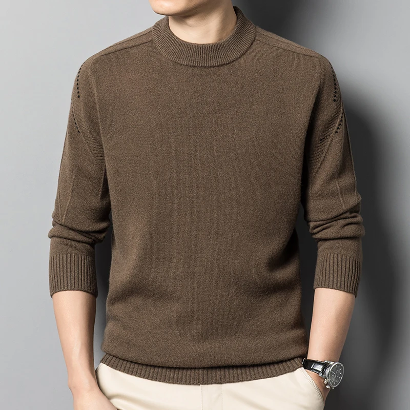 

Мужские пуловеры, новинка осень-зима, высококачественный шерстяной свитер 100% с круглым вырезом в Корейском стиле, повседневный мужской свитер