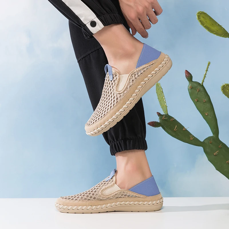 Кроссовки мужские сетчатые без шнуровки удобные дышащие сникерсы в стиле