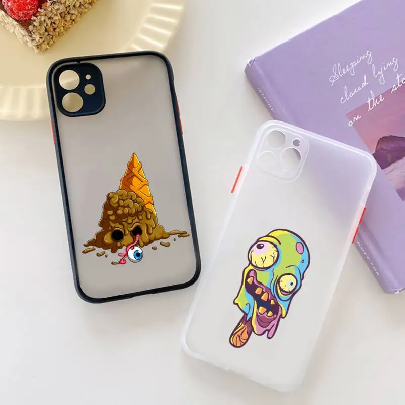 

YNDFCNB Zombie Ice Cream Phone Case for iPhone X XR XS 7 8 Plus 11 12 13 pro MAX 13mini Translucent Matte Shockproof Case