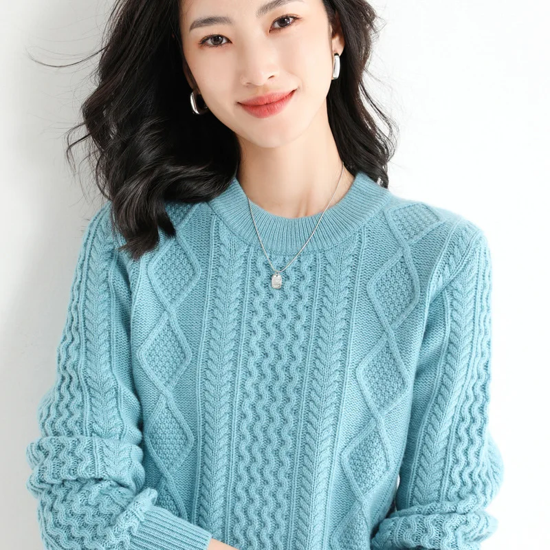 

Fried Dough Twist Pullover Women O-Neck Long Sleeve Weave Flower Solid Sweaters Female Clothing Knit Fashion Autumn Winter Blous