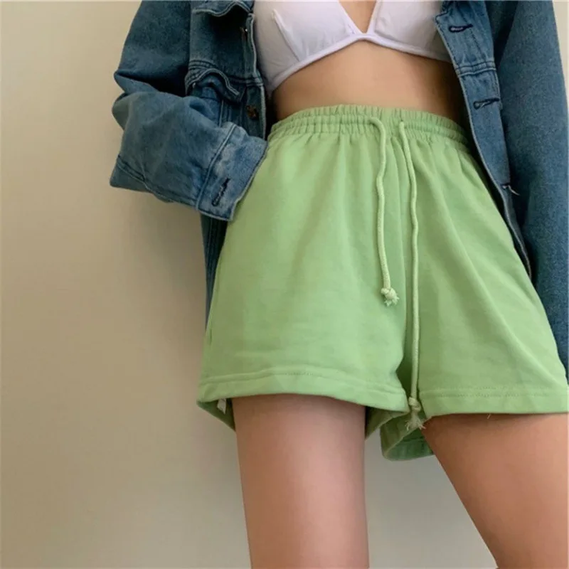 Women Shorts Cotton Cozy Simple Loose Solid Shorts Lace Up Drawstring Wide Leg Sports Pants Breathable All-match Running Bottoms
