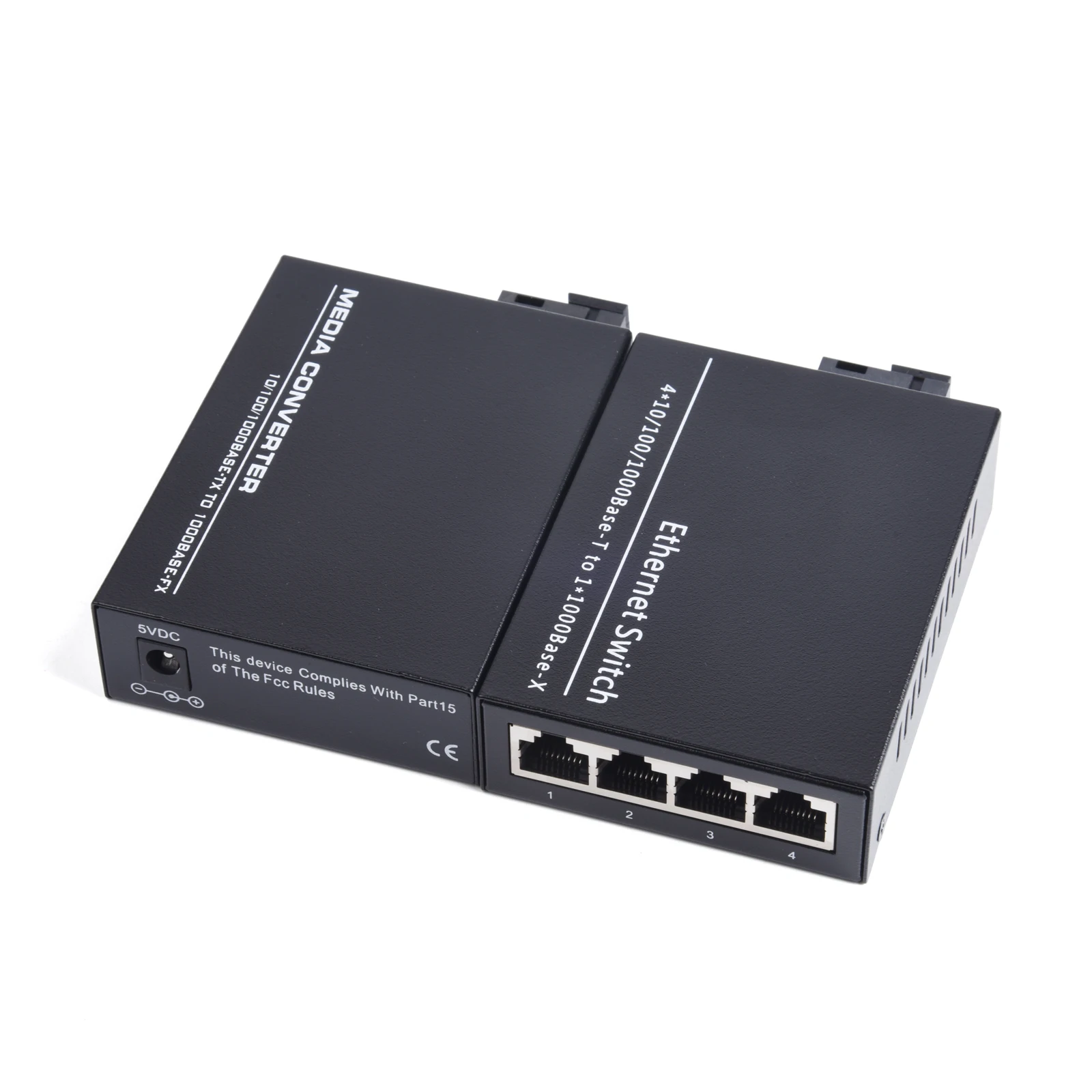 1 Pair Gigabit Fiber Optical Media Converter 10/100/1000Mbps Single Mode 1 Fiber to 4 RJ45 UPC/APC SC-Port EU Power