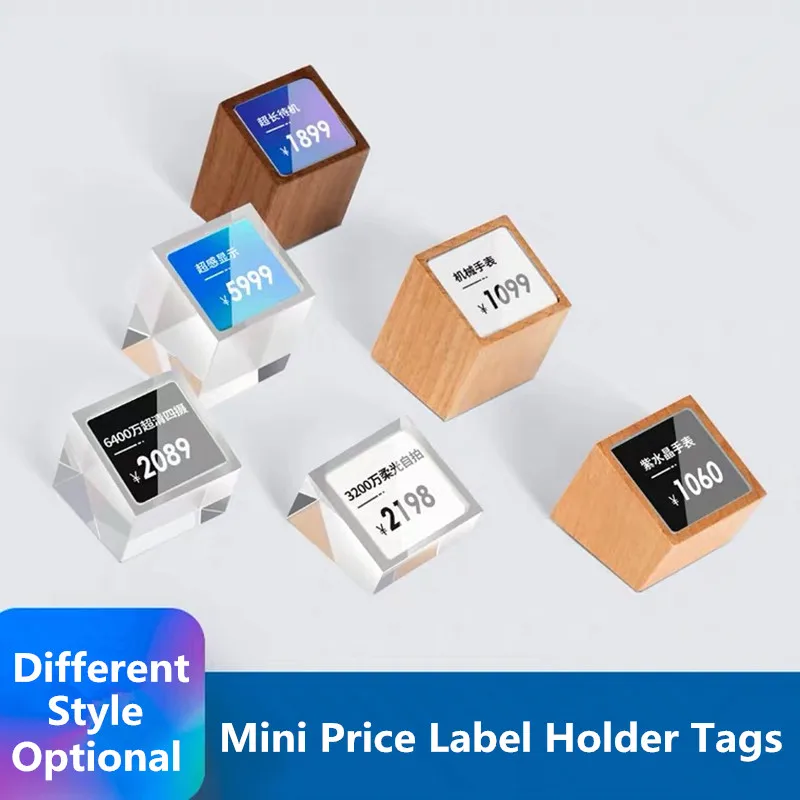 

Mini Acrylic Wood Sign Holder Display Stand Table Small Price Label Card Holder Tags Paper Holder Frame