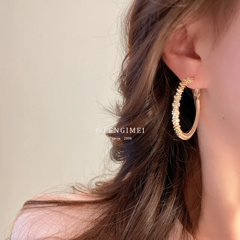 

925 Silver Needle Simple Geometric Stitching Circle Earrings Fashion Net Red New Temperament Earrings Metal Earrings for Women