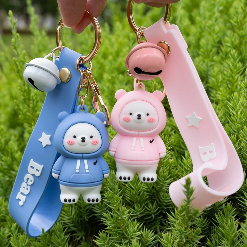 

Cute Hoodie Bear Keychain Horse Car Key Lanyard Anime Keyring Bag Pendant Hip Hop Style Charm Friendship Wedding Gifts for Women