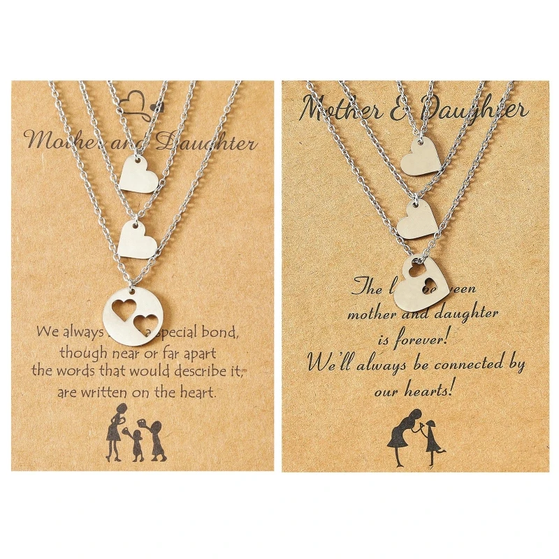 

3 Pcs/set Stainless Steel Hollow Heart Matching Necklace Mother's Day Gift for Mom Daughter Grandma and Granddaughter