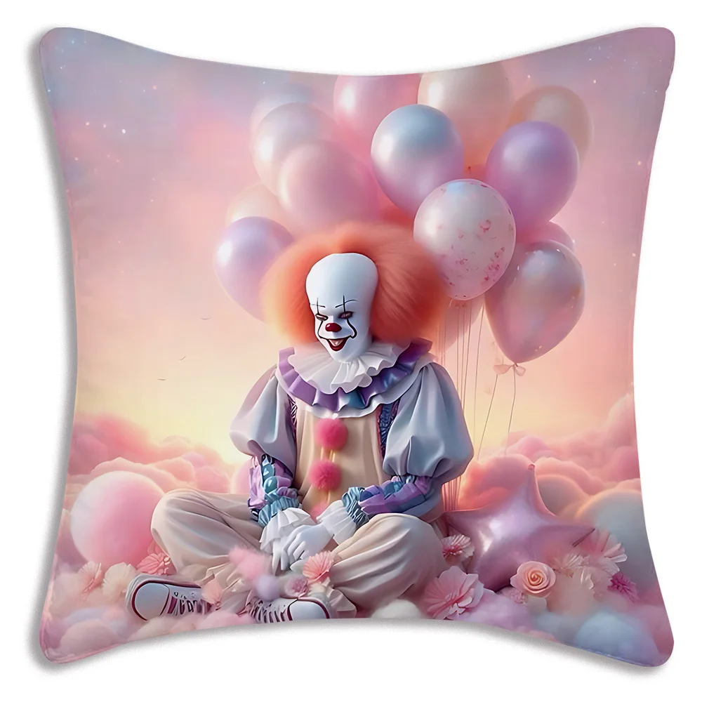 Horror I-It P-Pennywise Clown Classic Pillow Covers Cartoon Sofa Decorative Home Double-sided Printing Short Plush Cushion Cover