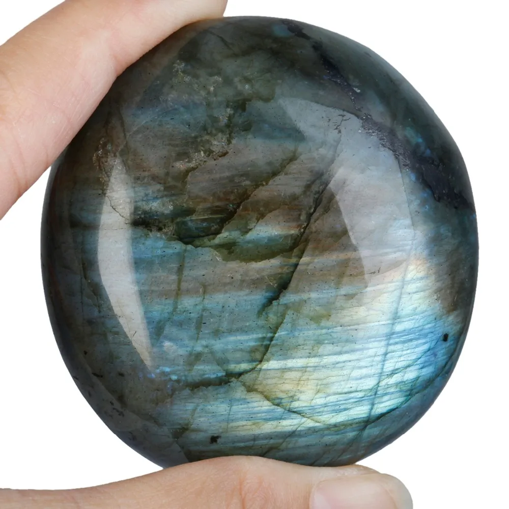 TUMBEELLUWA Natural Labradorite Palm Stone Crystal Healing Gem stone Pebble Worry Therapy Irregular Shape Decoration
