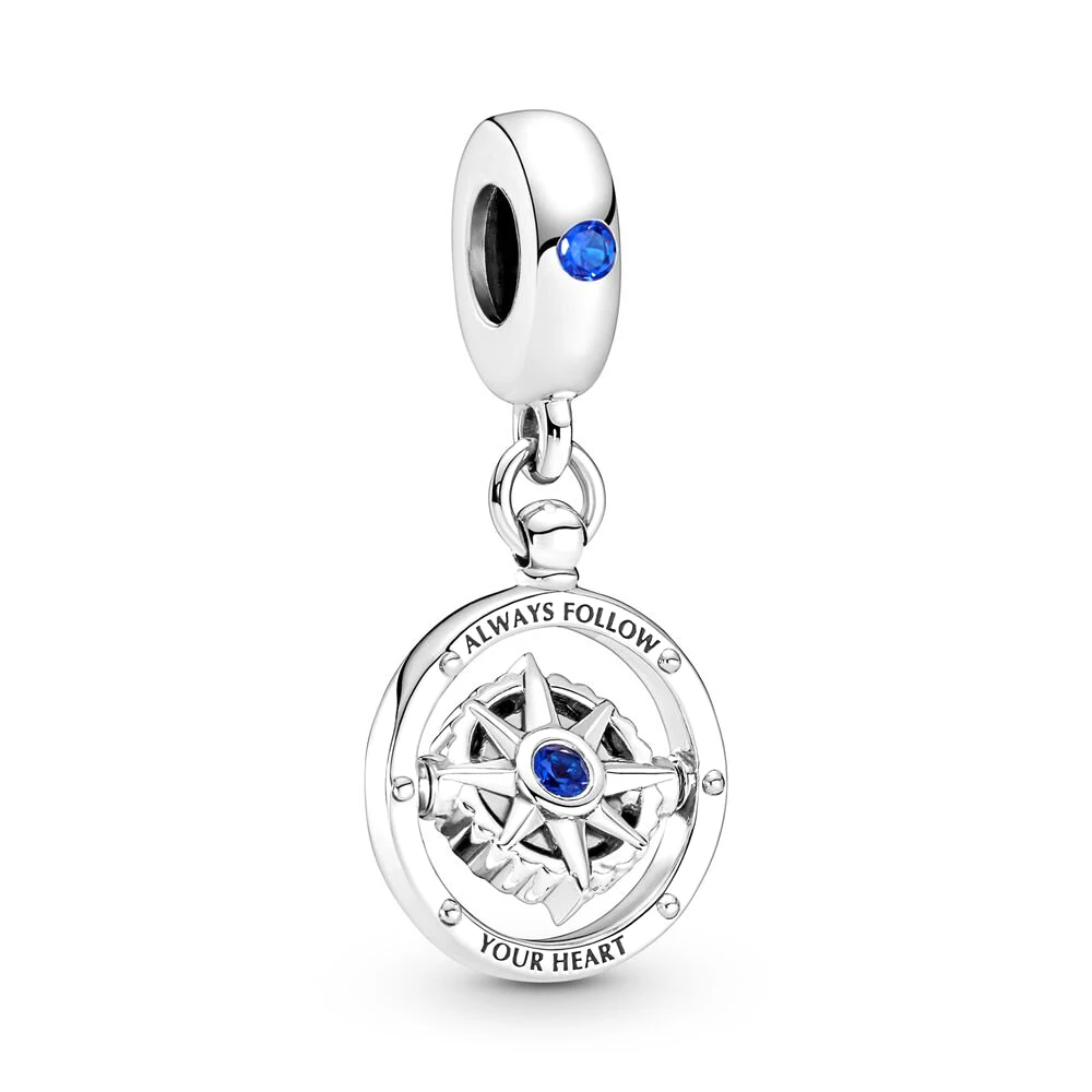 Pandora-Boussole tournante en argent regardé 925 pour femme, pendentif à breloque pendante, bracelet, bijoux de bricolage, exécutif 2
